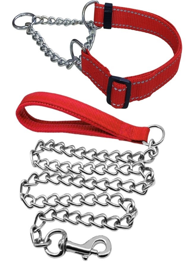 Petlicious & More® (Size - Small, Thickness - 0.75" Inch) Martingale Collar Reflective Choke Collar & Handle Chain No. 10 for Small Dogs (Adjustable 14-20" Inch Neck Size, Color Red) - Image 1